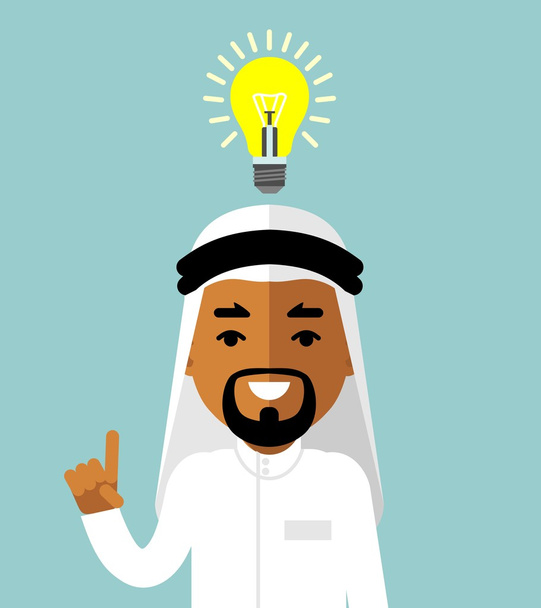 Gran idea concepto con el hombre árabe saudí y bombilla
 - Vector, Imagen