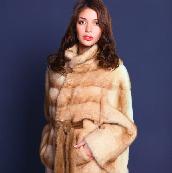 Portrait of a beautiful woman in  jacket with fur. - Fotoğraf, Görsel