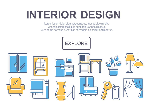 Concept of title site page or banner for interior design. - Vector, imagen