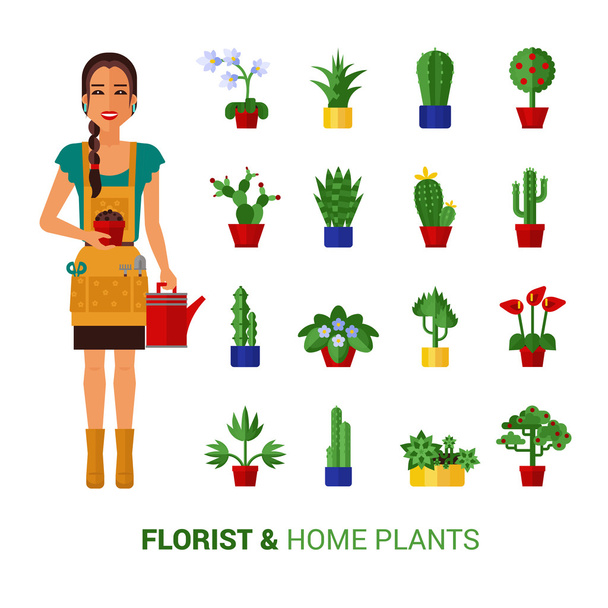 Florist und heimische Pflanzen flache Ikonen - Vektor, Bild