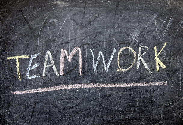 The word "TEAM WORK" written on blackboard - Zdjęcie, obraz