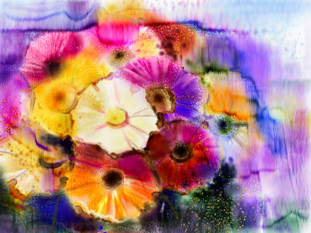 Gerbera stokrotka streszczenie kwiaty malarstwo akwarela - Zdjęcie, obraz