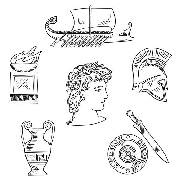 Πολιτιστικά σύμβολα της αρχαίας Ελλάδας - Διάνυσμα, εικόνα