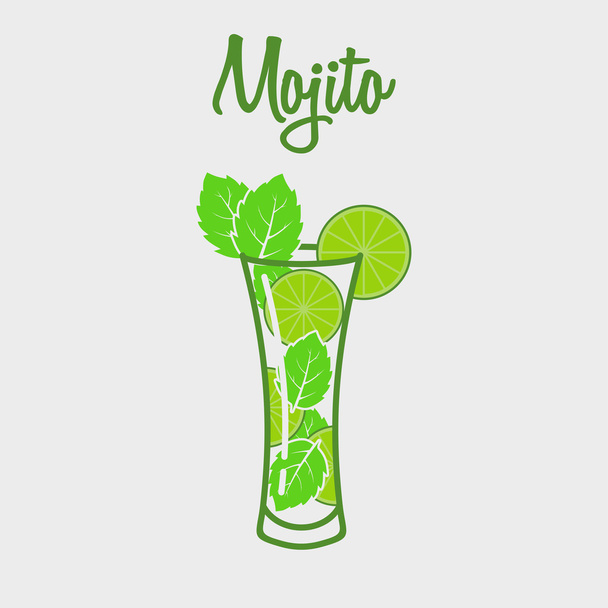 Mojito klasik kokteyl renkli web simgesi beyaz zemin üzerinde. Vektör çizim. Poster, menü veya logo için tasarım öğesi - Vektör, Görsel