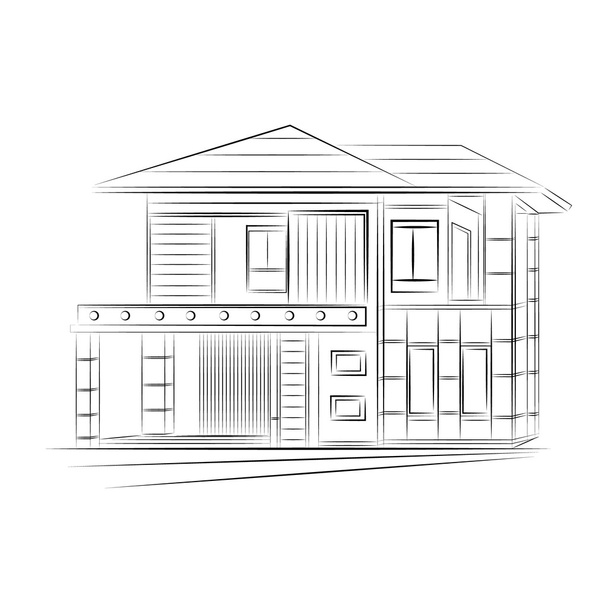 3D rendering wire-frame of house. White background - Vector, Image