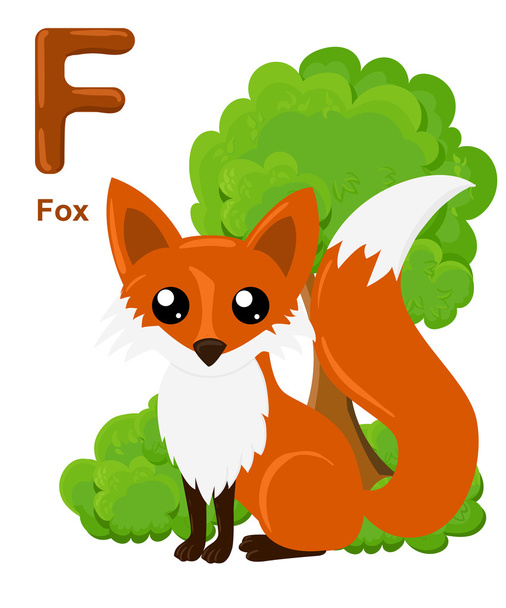 Abeceda pro děti. Rozkošná vektorová abeceda s kreslená zvířátka izolovaná na bílém F Fox - Vektor, obrázek
