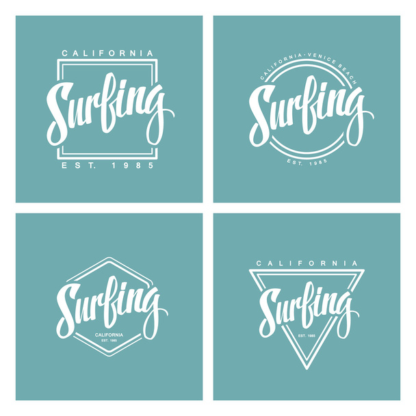 Set of surfing labels and logos. Handwritten word. - Διάνυσμα, εικόνα