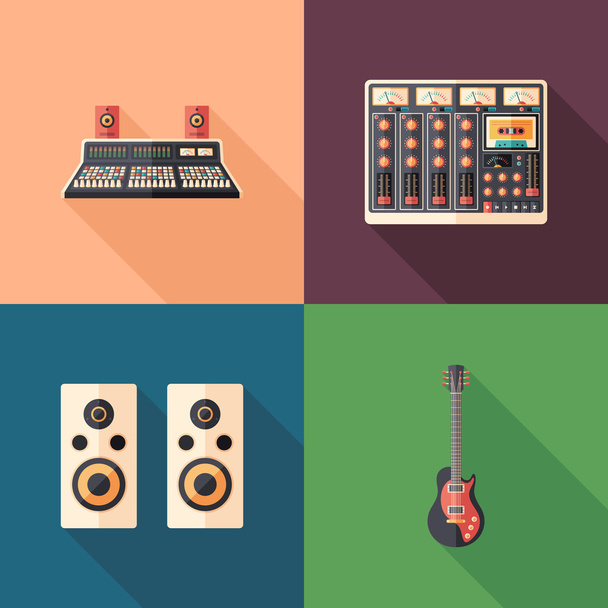 Recording studio equipment flat square icons. Set 2 - Vector, imagen