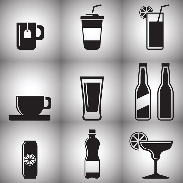 Vector black drinks and beverages icons set esp10 - Vektor, Bild