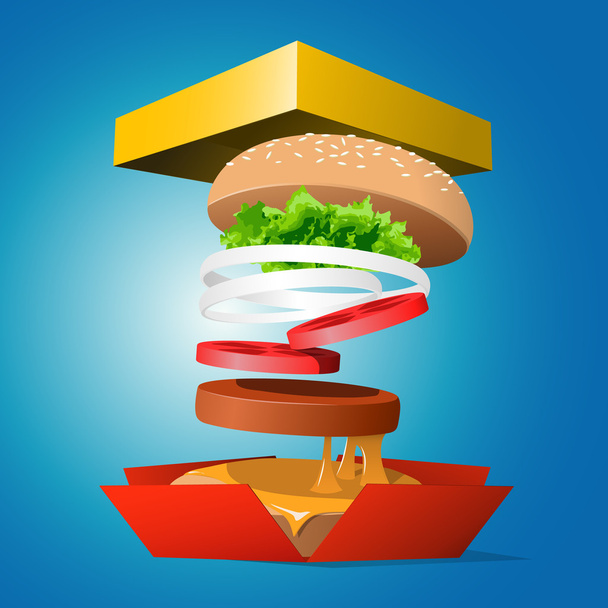 Hamburger składników wyrzucony z opakowania - Wektor, obraz