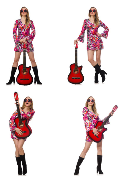 Woman guitar player isolated on white - Photo, Image