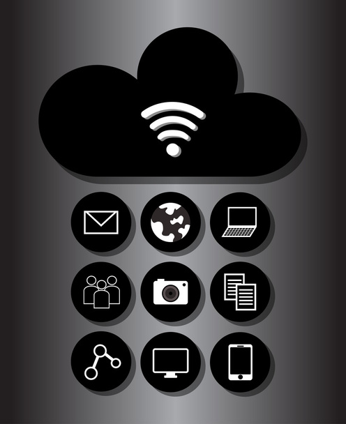 conexión wi-fi en la nube y red social
 - Vector, imagen