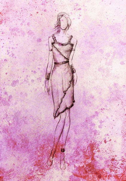 эскиз мистической женщины в красивом декоративном платье
. - Фото, изображение