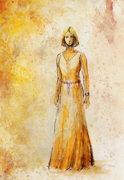 boceto de mujer mística en hermoso vestido ornamental
. - Foto, imagen