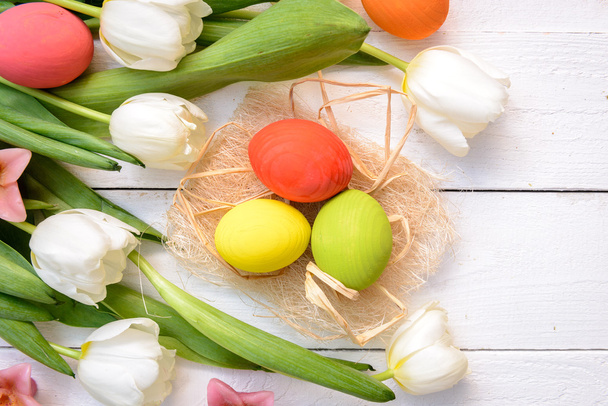 Easter eggs and flowers - Photo, image