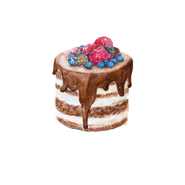 Gâteau dans un style rustique aux fruits. isolé. aquarelle
 - Photo, image