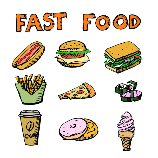 Menù fast food - Vettoriali, immagini