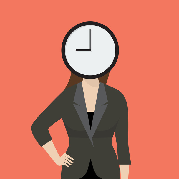 Mujer de negocios su cabeza es un reloj
 - Vector, Imagen