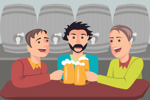 three friends drinking beer - Vector, Image