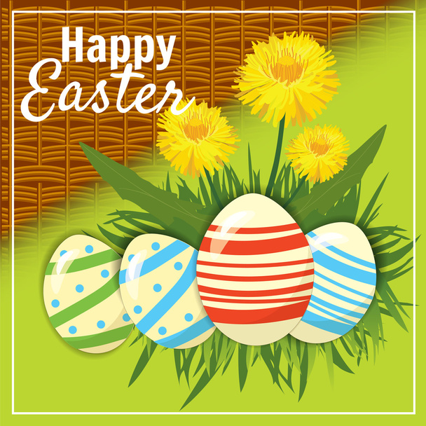 Easter card with eggs and flowers. Vector illustration - Vektör, Görsel