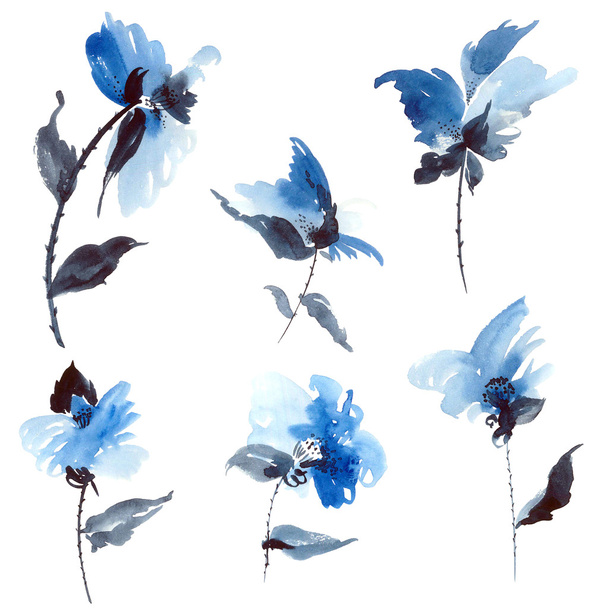 Blue flowers illustration - Foto, imagen