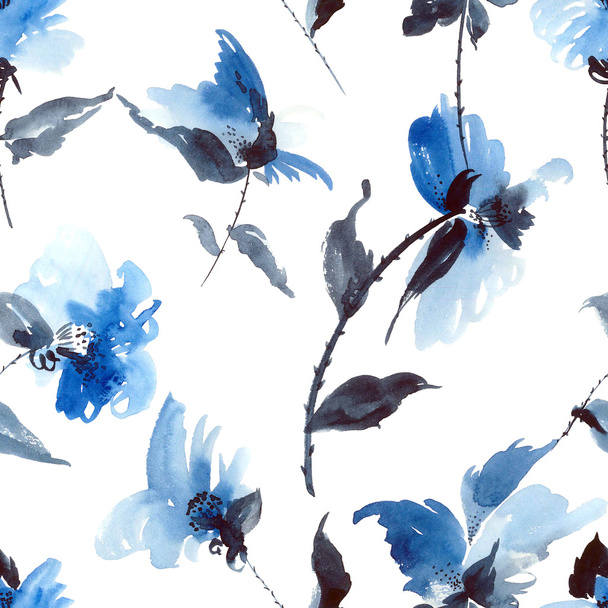 Blue flowers pattern - Zdjęcie, obraz