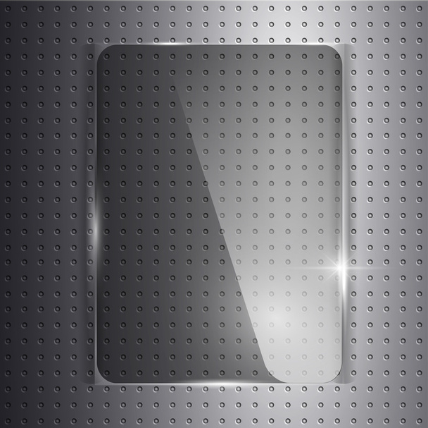 Glass panel on a metal background. Texture of glass and metal. - Vector, Imagen