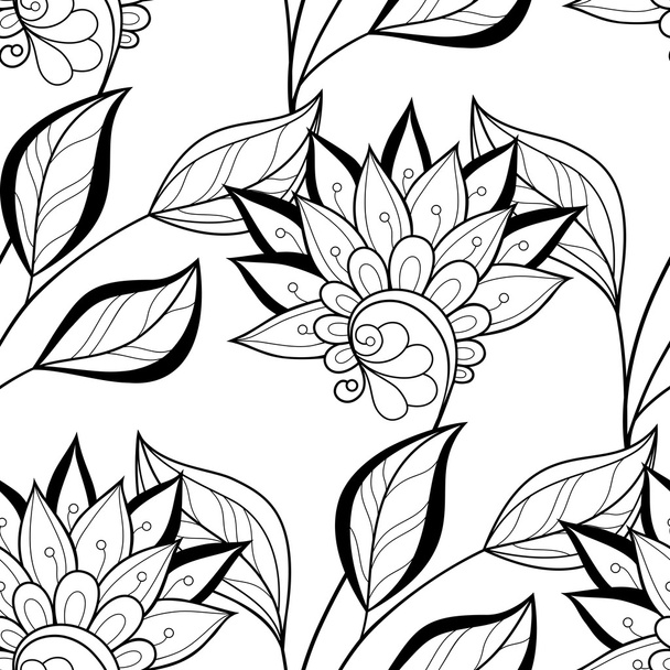 Seamless Monochrome Floral Pattern - Vector, Image