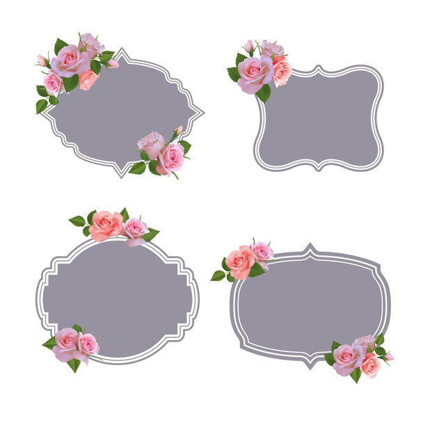Vector collection of retro style labels, logos with roses. - Vektör, Görsel