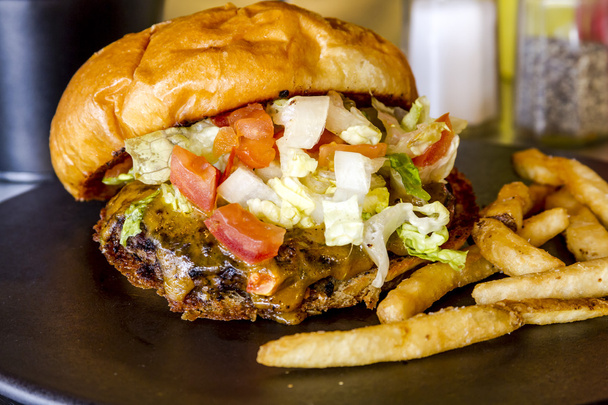 Tavern Hamburger with French Fries - Photo, Image