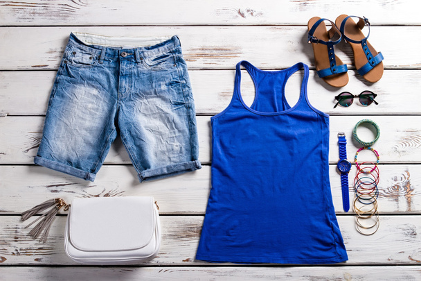 Womans tank top and shorts. - 写真・画像