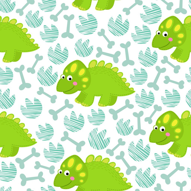 Green dinosaur vector seamless pattern - Vector, imagen