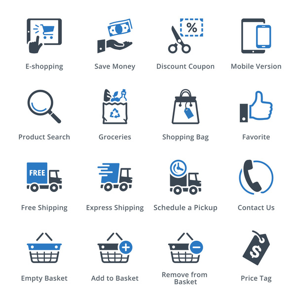 E-commerce Icons Set 4 - blauwe reeks - Vector, afbeelding