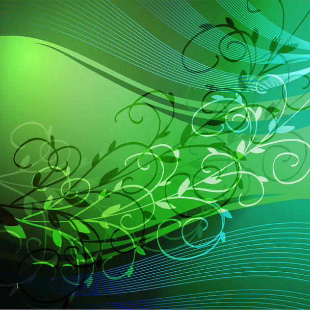 Green floral background with a branch - Vector, Imagen