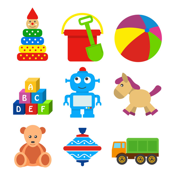 set of kids toys in a flat style. - Vector, Image