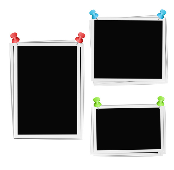 Foto frames samenstelling met pushpins op witte achtergrond. Vect - Vector, afbeelding