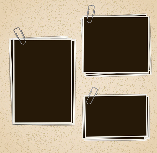 Photo frames composition with clips on retro background. Vector  - Vector, Imagen