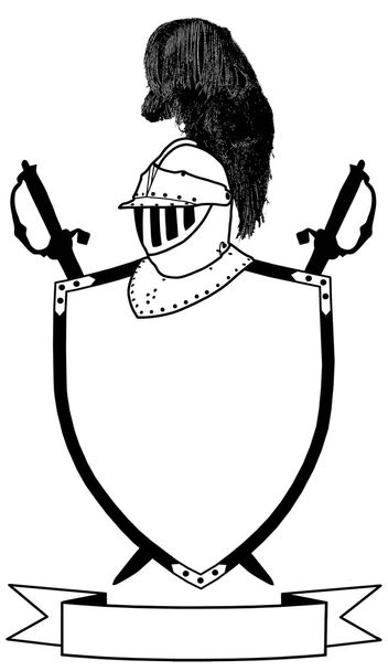 Isolated 16th Century War Shield Swords Banner and Plumaged Helm - Vector, Image