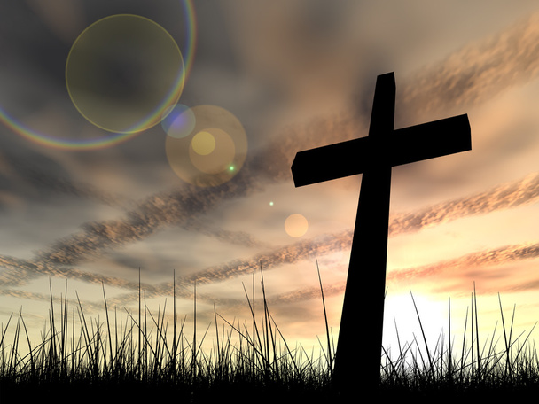 religion symbol silhouette in grass - Photo, Image