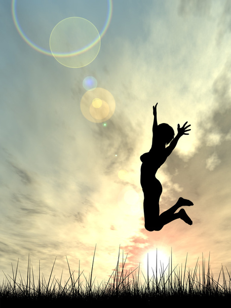 genç kadın siluet atlama - Fotoğraf, Görsel