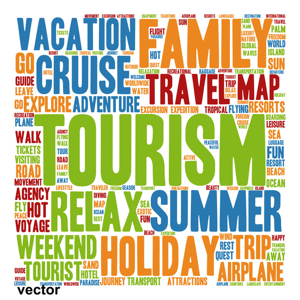 tourism or travel  word cloud - Vector, Image
