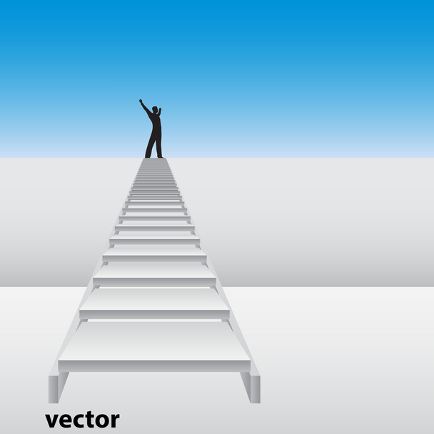 hombre feliz en una escalera blanca
 - Vector, imagen