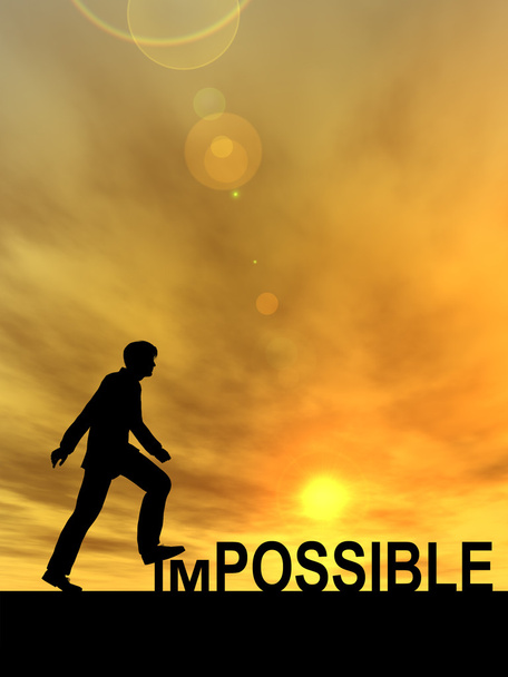 businessman  stepping over impossible text - Photo, Image