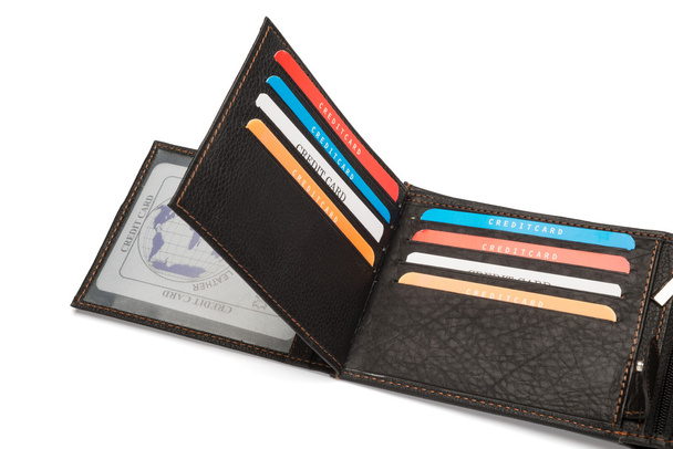 Compartimentos de cartão de carteira de couro preto
 - Foto, Imagem