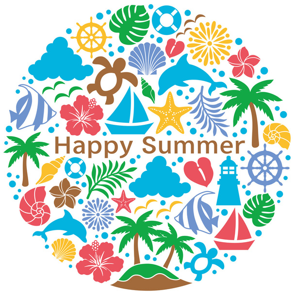 summer icons in circle. - Vector, Image