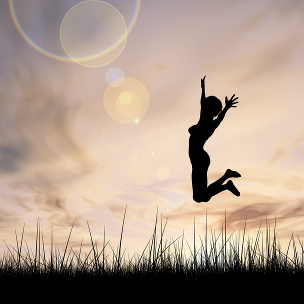 young woman silhouette jumping - Photo, Image
