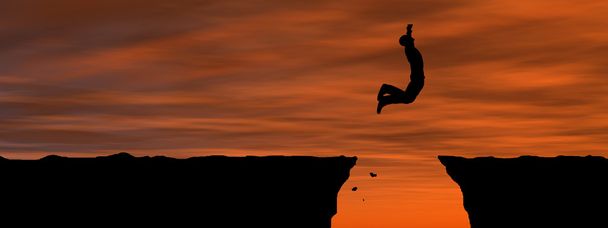 liikemies siluetti hyppääminen kalliolta
 - Valokuva, kuva