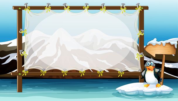 Diseño del marco con pingüino en iceberg
 - Vector, Imagen