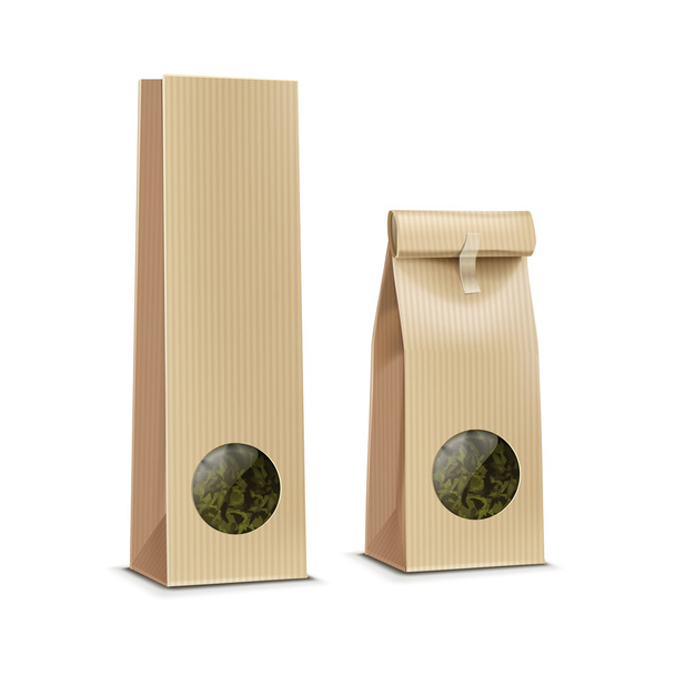 Vector tea coffee paper packaging package pack bag with window - Vector, Image