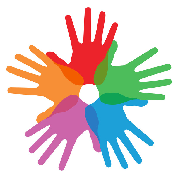 Circle of colorful hand prints - Vector, Image